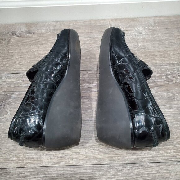 Donald J Pliner Nia2 Black Patent Leather Crocodile Print Wedge Loafer Shoe 8.5M - Picture 6 of 13